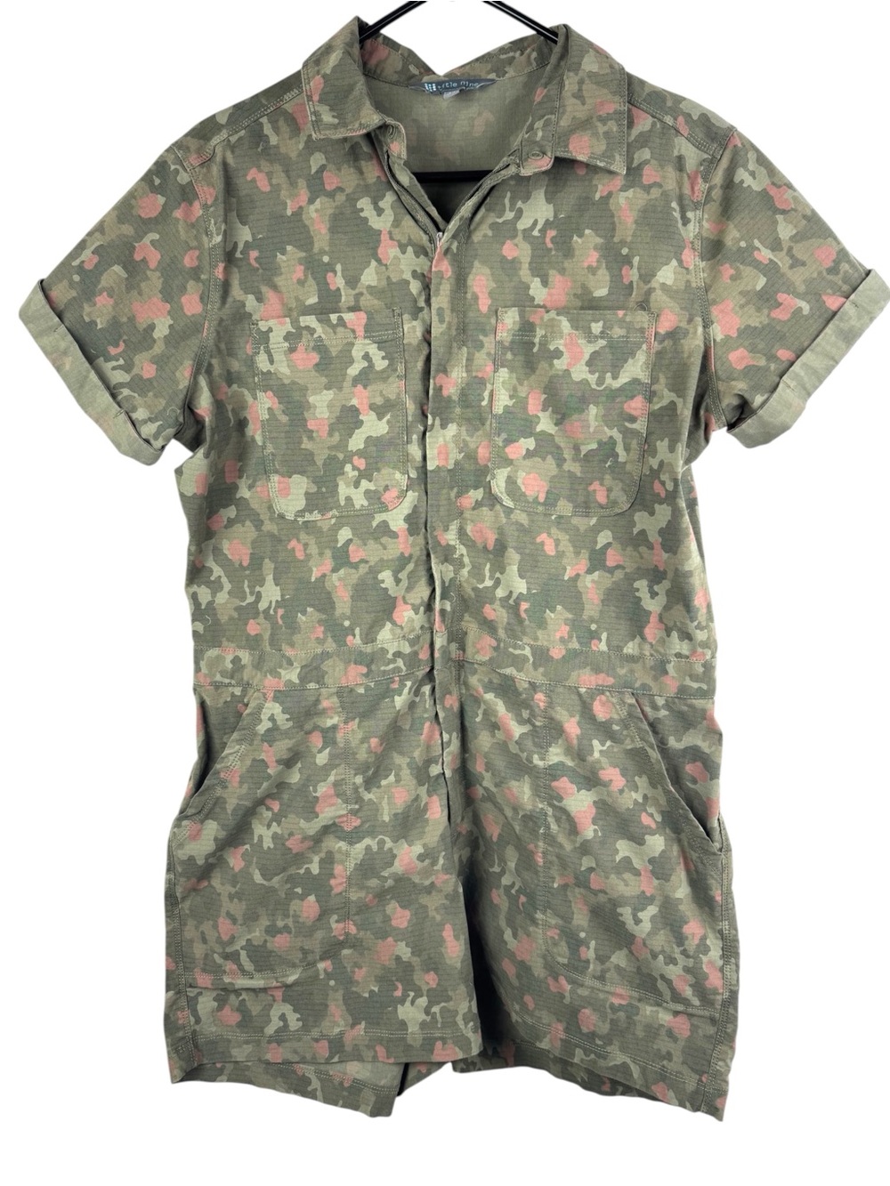 Title Nine Rosie Utility Short Romper Green Camo Ripstop Size L